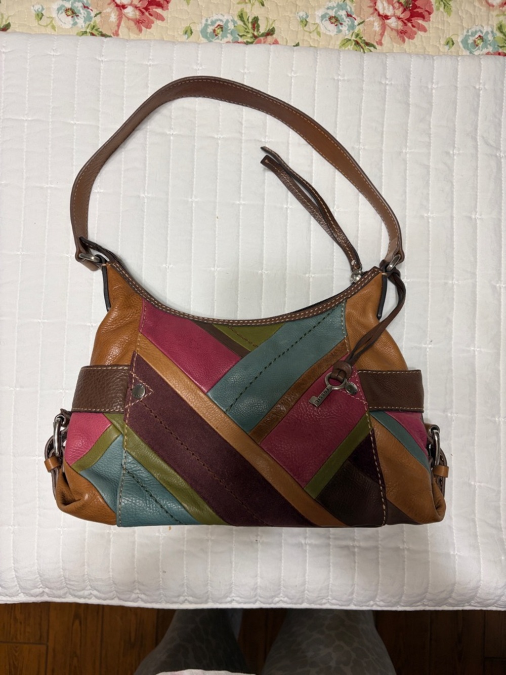Vintage Fossil Multicolor Patchwork Leather Shoulder Bag